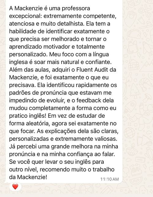 Print da conversa de Milena sobre pronúncia e confiança