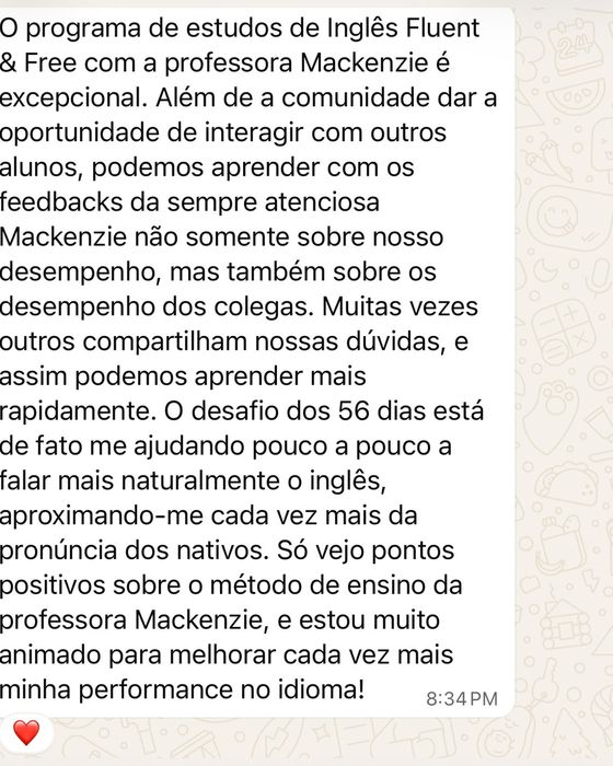 Print da conversa de Everson sobre a experiência no Fluent & Free