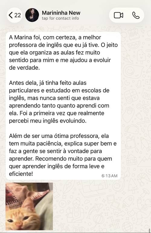 Print da conversa de Marininha sobre o inglês comigo